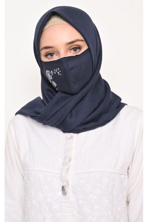 Hijab Segi 4 Voal Zaffron Dandelion Navy (Hijab Only)